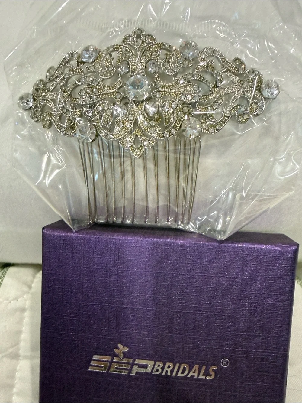 Silver Rhinestone Bridal Hair Comb - Elegant Crystal Accent